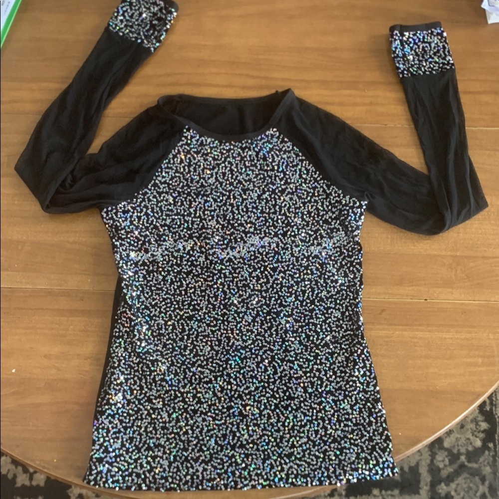 Sequin Long Sleeve Top With Mesh Sleeves